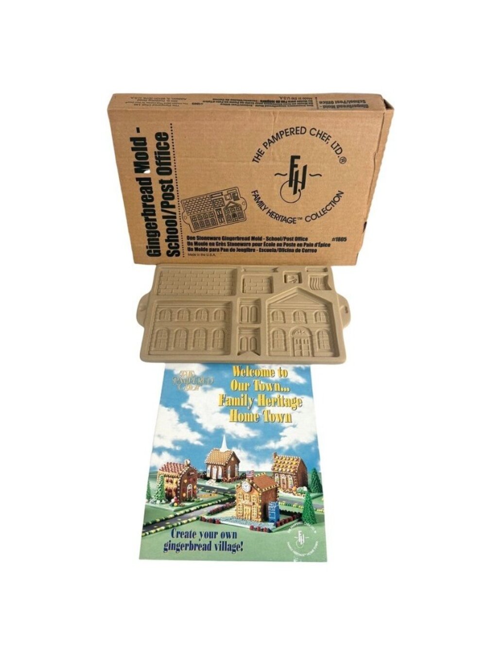 Pampered Chef Christmas Gingerbread House School Post Office Mold #1805